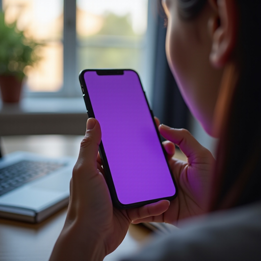 สีม่วงบนหน้าจอโทรศัพท์